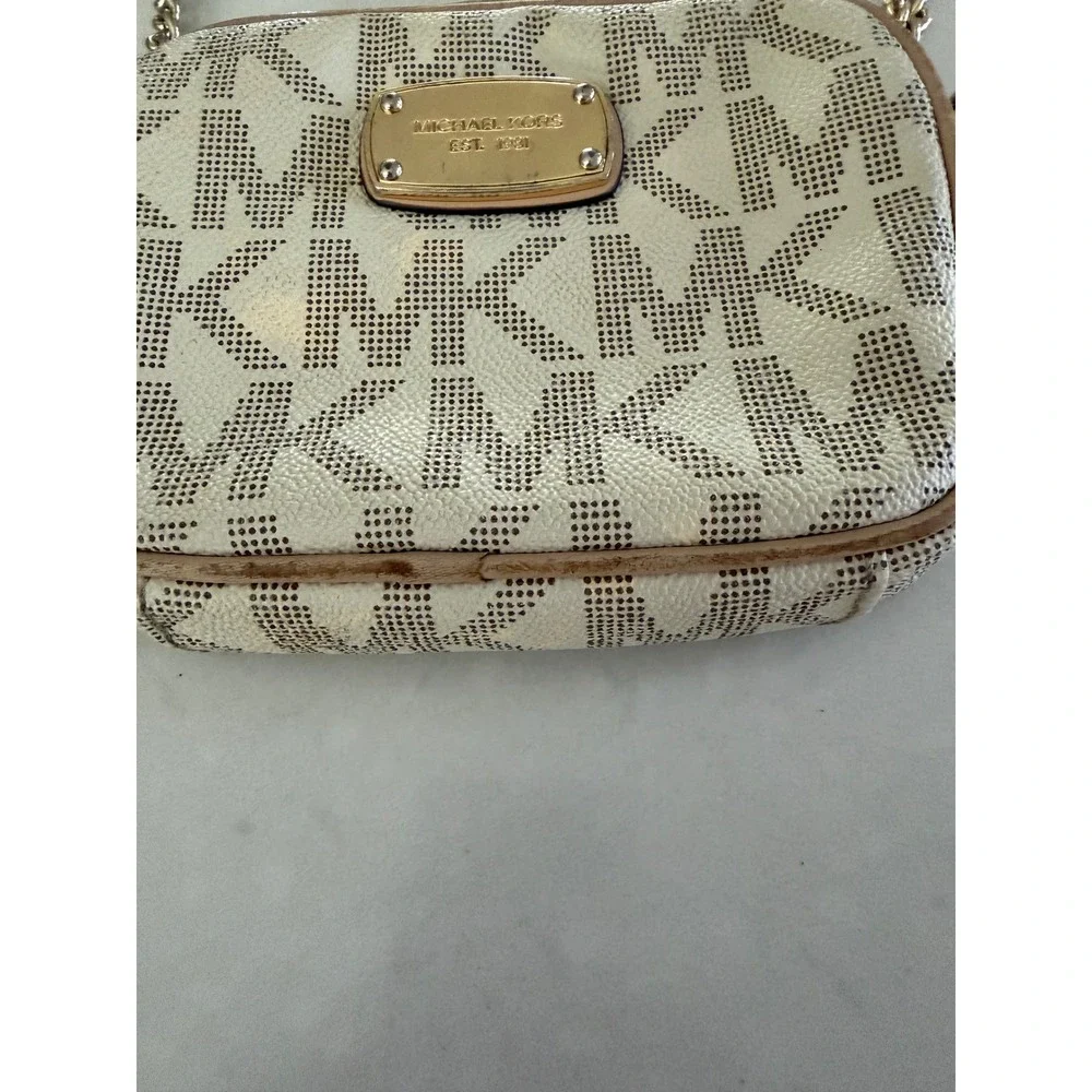 Michael Kors Jet Set Small Camera Bag Vanilla Monogram Crossbody Gold Hardware